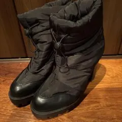 黒いダウン風ヒールブーツ＊10