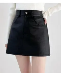 フェイクレザーステッチミニスカート Heather