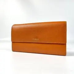 【美品】FURLA フルラ 長財布 キャメル ブラウン レザー フラップ