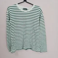 ZARA ボーダー 長袖カットソー グリーン×ホワイト S
