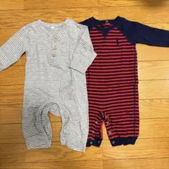 【美品】Ralph Lauren ストライプロンパース セット6M 70
