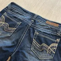 ビーズ刺繍デニム　ブルーデニム　スキニー