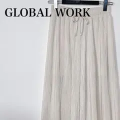 グローバルワーク ウエストゴムドロストプリーツワイドフレアパンツ アイボリー M