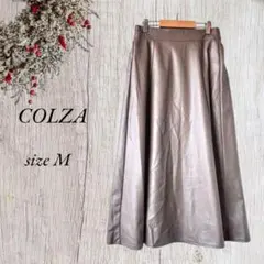 COLZA フェイクレザー フレアロングスカート M ベージュ ミャンマー305