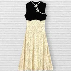 【美品】ノースリーブ 花柄 フレア ロングワンピース