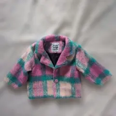 マイリトルワンダー　ピンク×グリーン　チェック柄コート 90cm