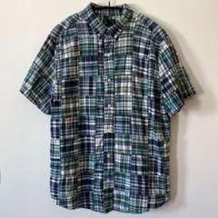 美品 Gap ギャップ 半袖 パッチワーク シャツ マドラスチェック L