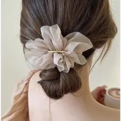 バレッタ ヘアクリップ チュール フラワー 上品 レディース 結婚式 ヘアアクセ