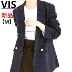新品タグ付き❣️ VIS 金ボタン ダブルブレストジャケット ストライプ 紺色 M