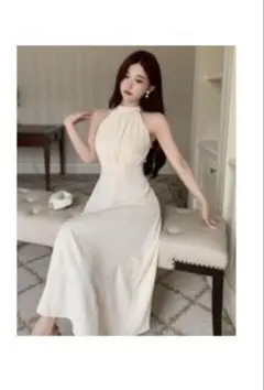 shein DAZY ホルターネックロングワンピース アイボリー