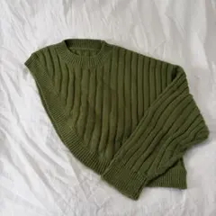 select mocaリブ編みオリーブグリーンニット