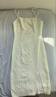 グリーン　チェック　ワンピース　タイト