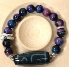 『D205』六眼・龍彫り天珠 ギャラクシータイガーアイ ブレスレット