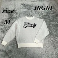 INGNI イング (M) 長袖ニット 綿混 クルーネック ロゴ カジュアル