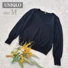 【ユニクロ】UNIQLO メリノウールVネックニット セーター ブラック M ●