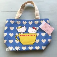 [新品]キティ&ミミィハート柄ミニトートバッグ青白◆ランチトート帆布しまむら