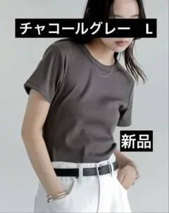 タグ付試着のみ　Re:EDIT 華奢見えテレコリブTシャツ チャコールグレー　Lのサムネイル