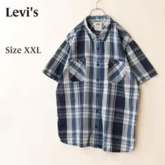【XXL】 Levi's リーバイス 半袖 チェック シャツ古着 紺 白 緑のサムネイル