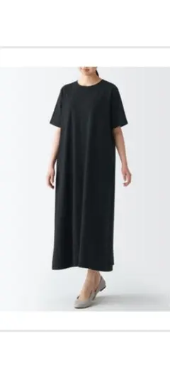 無印　太番手天竺編みフレアワンピースＸＳ～Ｓ・黒