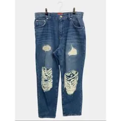 over print ダメージデニムパンツ Lサイズ