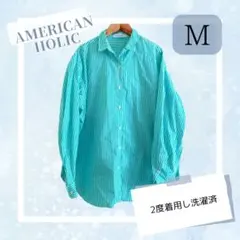 AMERICAN HOLIC ストライプシャツ グリーン M ゆったり 美品