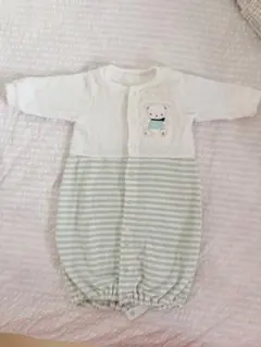 ファミリア　現行品　クマ刺繍付きストライプロンパース