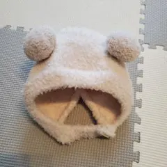 クマ耳付きモコモコ帽子 クリーム色