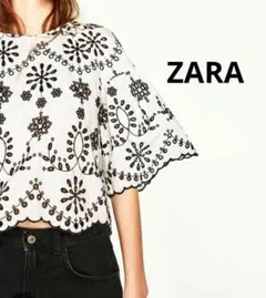 【ZARA】 ザラカットワーク刺繍ブラウス アイレットレース
