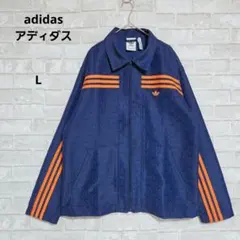 adidas トレフォイル モノグラム柄 トラックジャケット 総柄 ネイビー L