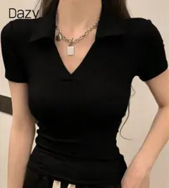 美品♡ DAZY Vネック半袖ポロシャツ ブラック Mサイズ