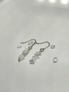 135. ハーキマーダイヤモンド クリスタル シャンデリア ピアス 14kgf
