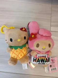 ハワイ限定 日焼けキティぬいぐるみ マイメロクロミポチャッコガングロ