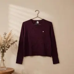 H&M(M)長袖ニット/バーガンディ/無地/ケーブルニット/セーター