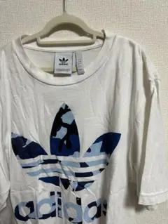 adidas 迷彩柄 Tシャツ デカロゴ 青 白 キヨ ダボT トレフォイル