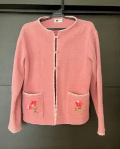 KP 140cm ピンク 花柄刺繍 カーディガン
