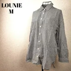 ギンガムチェックシャツ レディース M 長袖 モノトーン コットン混 カジュアル