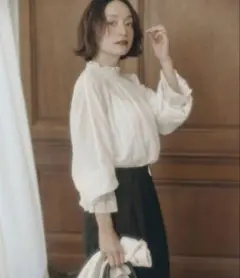 【新品未使用】PUAL CE CIN 襟袖レースプチハイネックブラウス