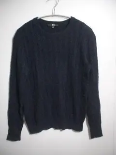 70384　ユニクロ　カシミヤ混ケーブルニット　セーター　紺　サイズM
