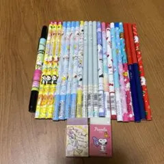 女の子用鉛筆セット(赤青鉛筆込み)20本、消しゴム2個、スヌーピ名前ペン