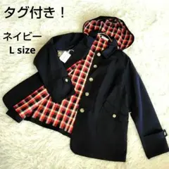 未使用！　フード付　ショート コート　レディース　ネイビー　ライトアウター