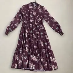 axes femme 花柄ワンピース ボルドー