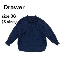 Drawer ドゥロワー シルク混 シアーボウタイブラウス ネイビー 36