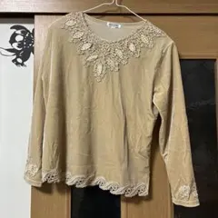GARDENIA ベロア 長袖ブラウス レース ベージュ L