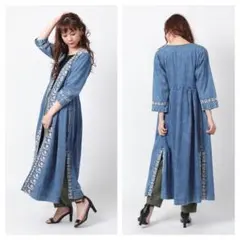 FREAK’S STORE ロングカーディガン　刺繍　デニム　ロングワンピース