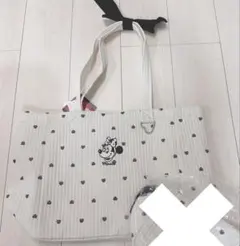 しまむら anna ミニーちゃん ポーチ付き トートバッグ グレー リボン 