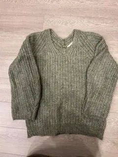 タイムセール！！KBF VネックルーズMIXニット　カーキ