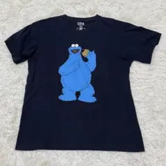 ユニクロ　セサミストリート　カウズ　M　Tシャツ　クッキーモンスター　ネイビー