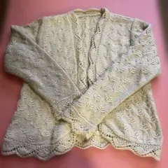 アルパカ100% イエロー棒針ニットカーディガン