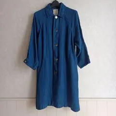麻コート ロング丈 カジュアル ブルー系 日本製 М〜Ｌ