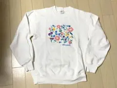 海外古着 白 花柄 刺繍 トレーナー